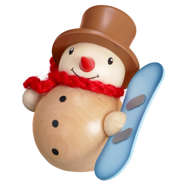 Schneemann mit Snowboard natur